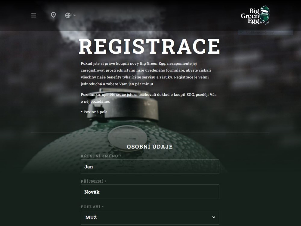 registrace grilu big green egg