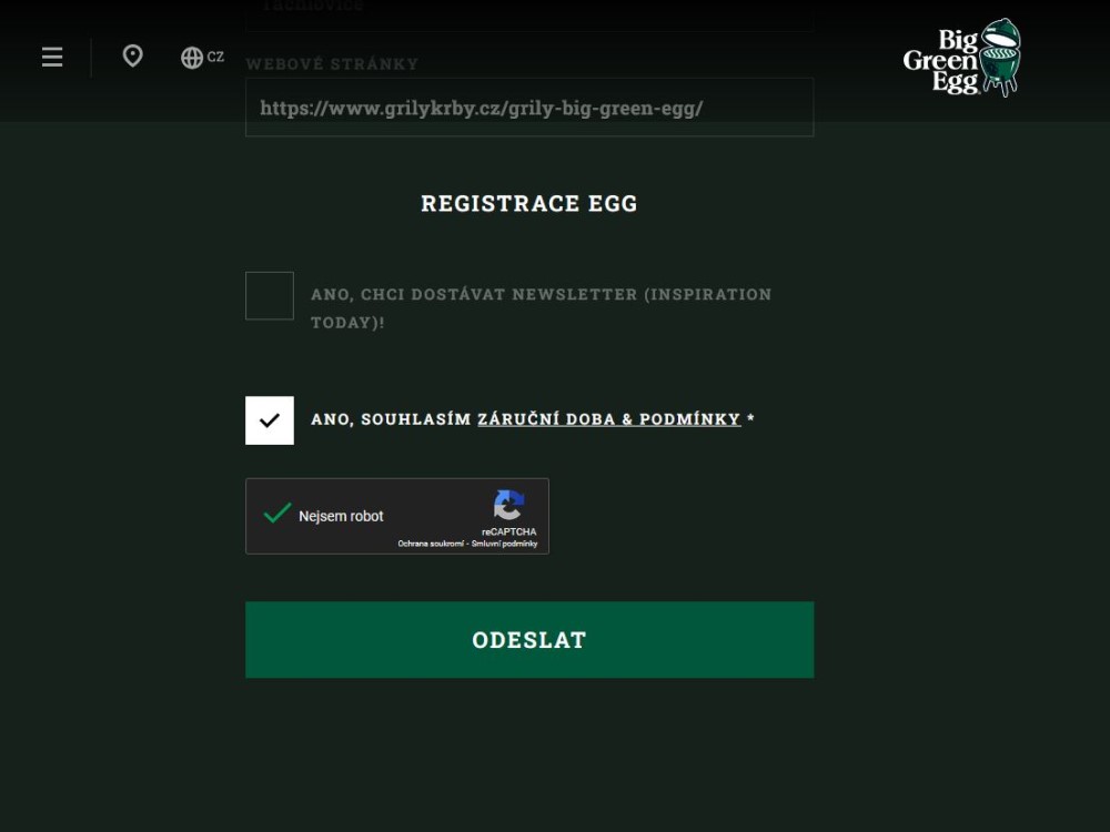 registrace grilu big green egg